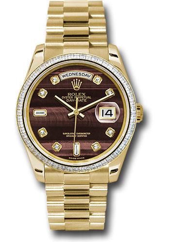 Rolex Yellow Gold Day-Date 36 Watch - Bezel - Bulls Eye Diamond Dial - President Bracelet - 118398 bedp