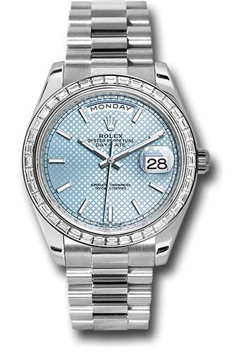 Rolex 950 Platinum Day-Date 40 Watch - Bezel - Ice Blue Diagonal Motif Index Dial - President Bracelet - 228396TBR ibdmip
