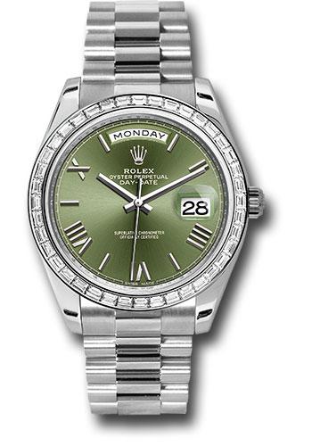 Rolex 950 Platinum Day-Date 40 Watch - Bezel - Olive Green Bevelled Roman Dial - President Bracelet - 228396TBR ogrp