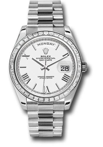 Rolex 950 Platinum Day-Date 40 Watch - Bezel - White Bevelled Roman Dial - President Bracelet - 228396TBR wrp