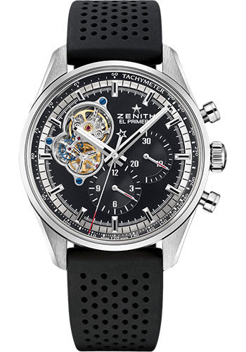 Zenith Chronomaster El Primero Open Watch - Steel - Black Dial - Black Rubber Strap - 03.2040.4061/21.R576