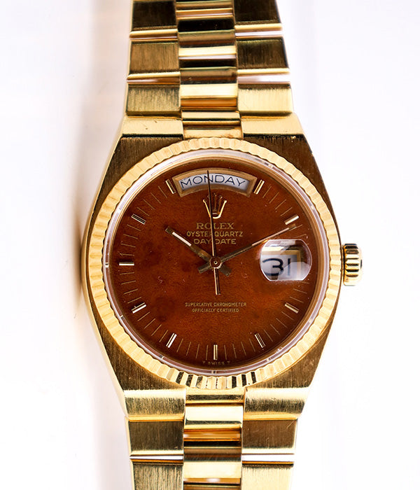 Rolex Day-Date Oysterquartz Certified 19018 RARE WOOD DIAL FACTORY