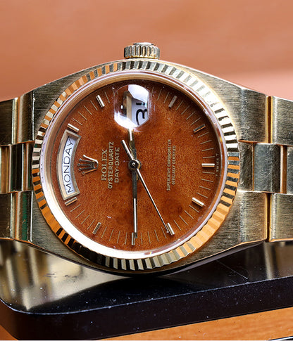 Rolex Day-Date Oysterquartz Certified 19018 RARE WOOD DIAL FACTORY