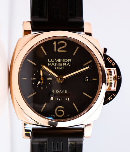 Panerai Luminor 1950 8 Days GMT Certified Rose Gold Full Set PAM00576