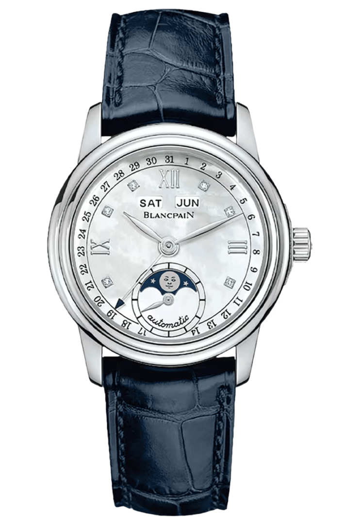Blancpain Ladybird Quantieme Complet Mother of Pearl Blue Alligator Ladies Watch - 2360 1191A 55A