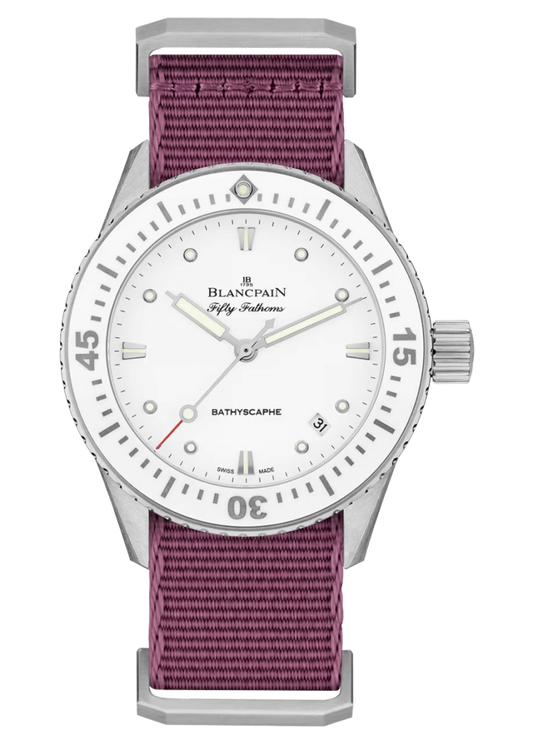 Blancpain Fifty Fathoms Bathyscaphe 38mm Ultra-Slim Purple NATO Ladies Watch - 5100 1127 NAVA