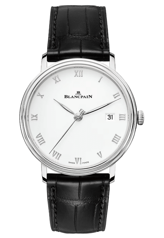 Blancpain Villeret Ultraplate Date Steel Ultra-Slim Black Alligator Men's Watch - 6224 1127 55B
