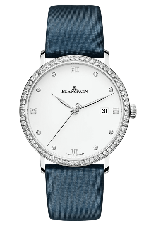 Blancpain Villeret Ultraplate Date Ultra-Slim Steel Diamond Satin Ladies Watch - 6224 4628 95A