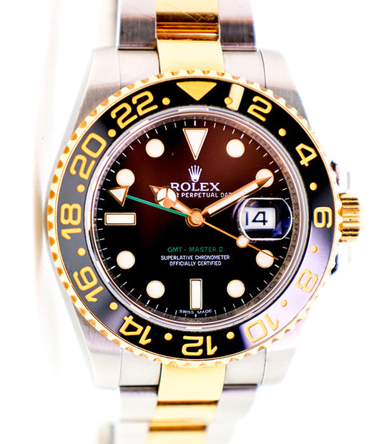 Rolex GMT-Master II Certified 116713 Black Ceramic Two-Tone 18K Gold Stainless 40mm