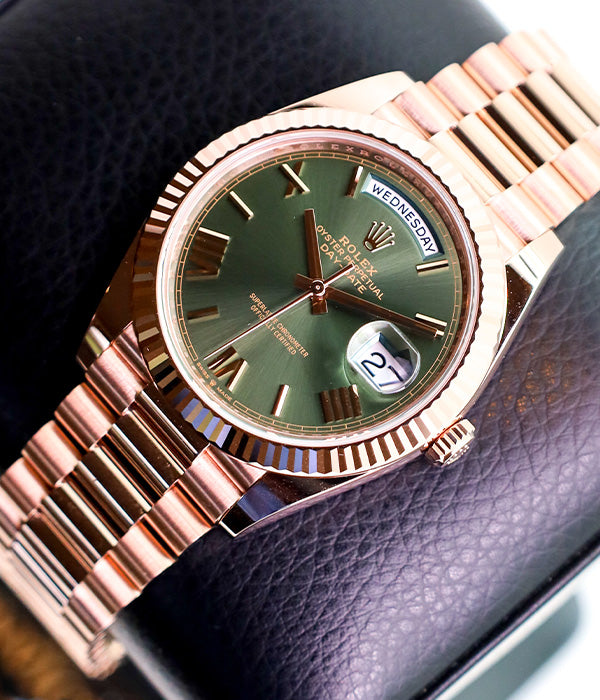 Rolex Day-Date 40 NEW 228235 Olive Green President Rose Gold