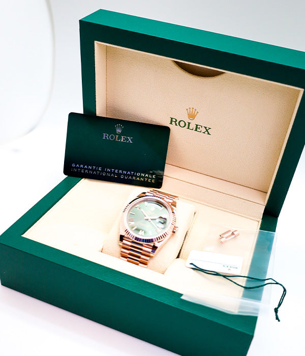 Rolex Day-Date 40 NEW 228235 Olive Green President Rose Gold