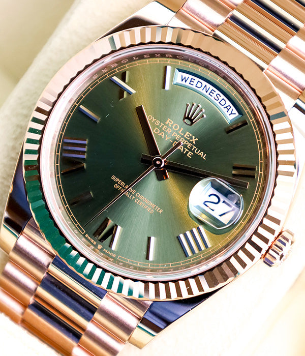 Rolex Day-Date 40 NEW 228235 Olive Green President Rose Gold