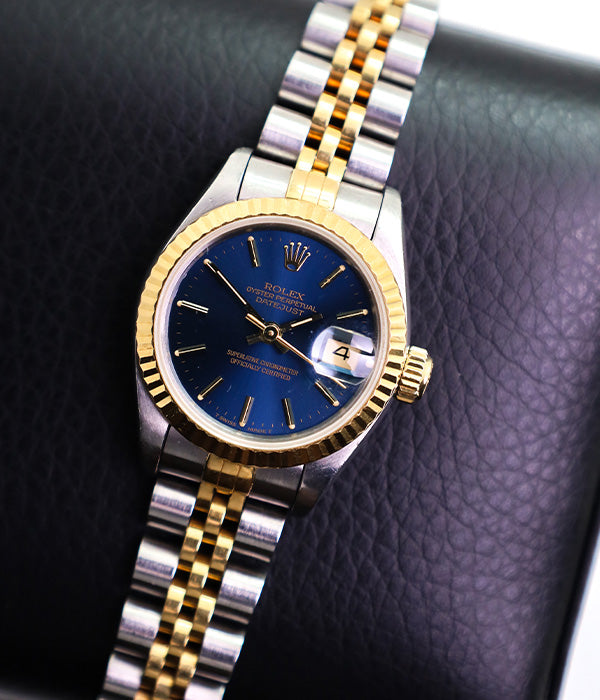 Rolex Lady-Datejust 69173 Two Tone Blue Dial All Original Jubilee Fluted