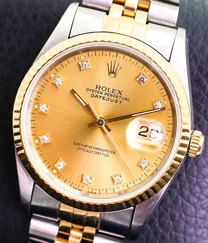 Datejust 36 Two Tone Jubilee Fluted Champagne Diamond Dial 16233