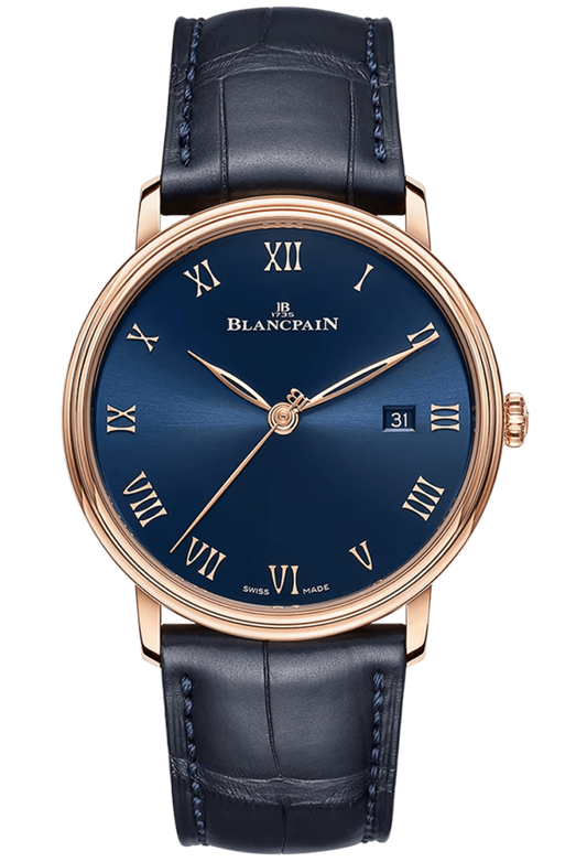 Blancpain Villeret Ultraplate Date 40mm Red Gold Blue Alligator Men's Watch - 6651 3640 55B