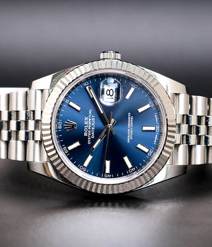 Datejust 41 126334 Fluted Jubilee Blue Stick Dial Full Set