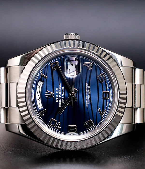 Day-Date II 41mm White Gold Blue Wave Dial Arabic Day / Date 218239