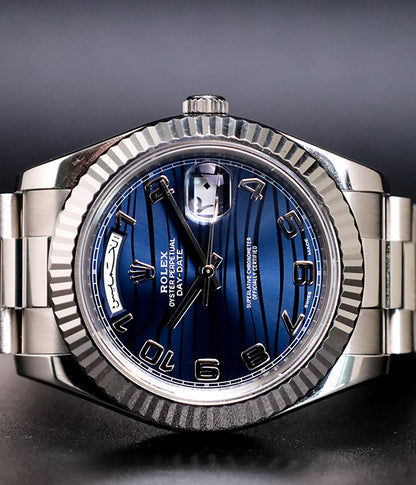 Day-Date II 41mm White Gold Blue Wave Dial Arabic Day / Date 218239