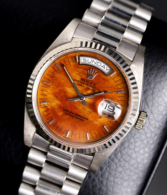 Day-Date 36 18039 White Gold Factory Burl Wood