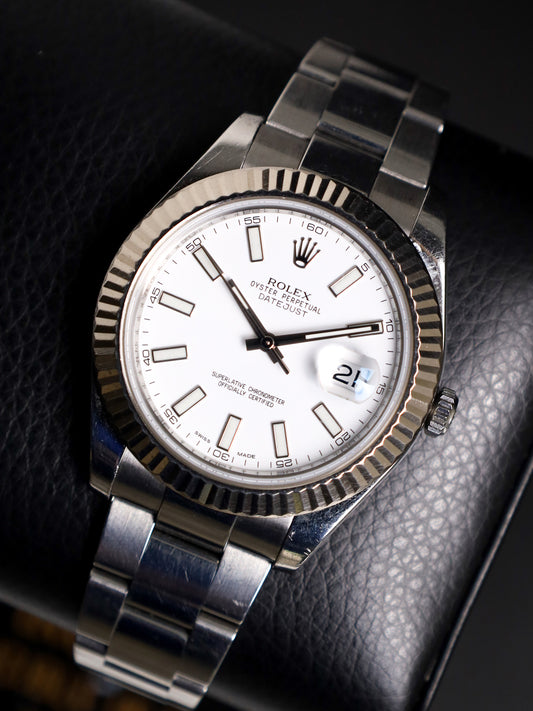 Rolex Datejust II 116334 Fluted 41mm Oyster White Dial