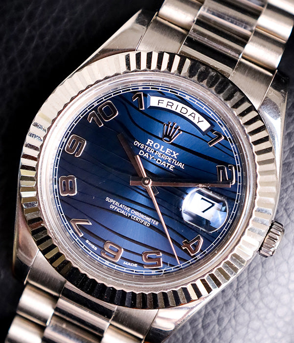 Rolex Day-Date II 218239 Blue Wave Dial White Gold 41mm