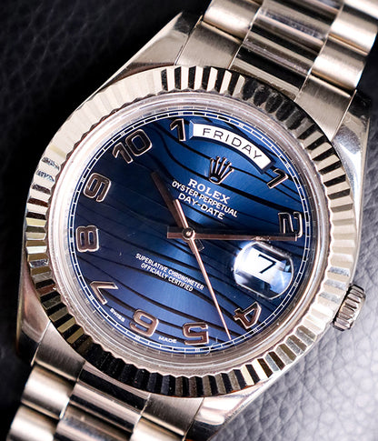 Rolex Day-Date II 218239 Blue Wave Dial White Gold 41mm