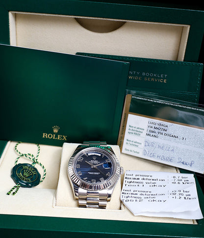 Rolex Day-Date II 218239 Blue Wave Dial White Gold 41mm