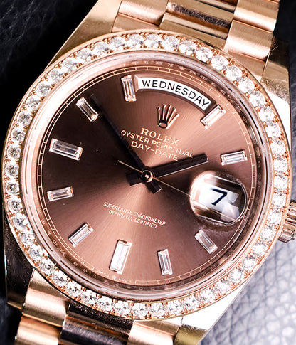 Rolex Day-Date 40 Full Set Rose Gold Factory Diamonds Chocolate