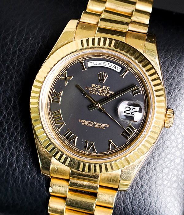 Rolex Day-Date II Black Roman Dial 2015 Full Set