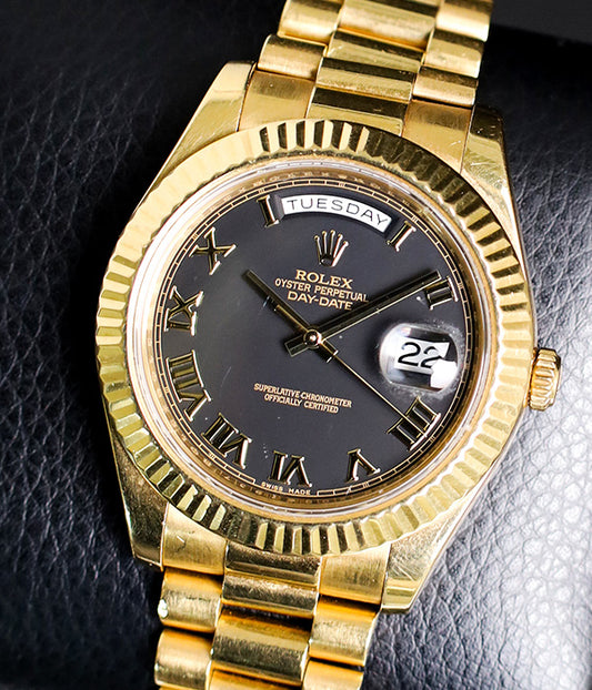 Rolex Day-Date II Black Roman Dial 2015 Full Set