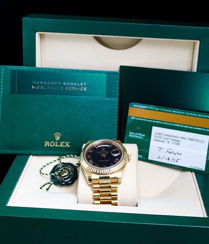 Rolex Day-Date II Black Roman Dial 2015 Full Set