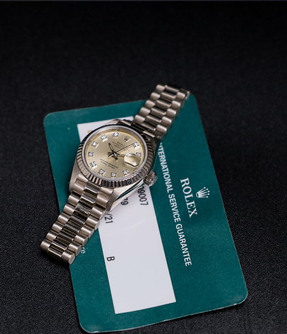 Rolex Lady-President White Gold Factory Diamond Dial With Rolex Service Card