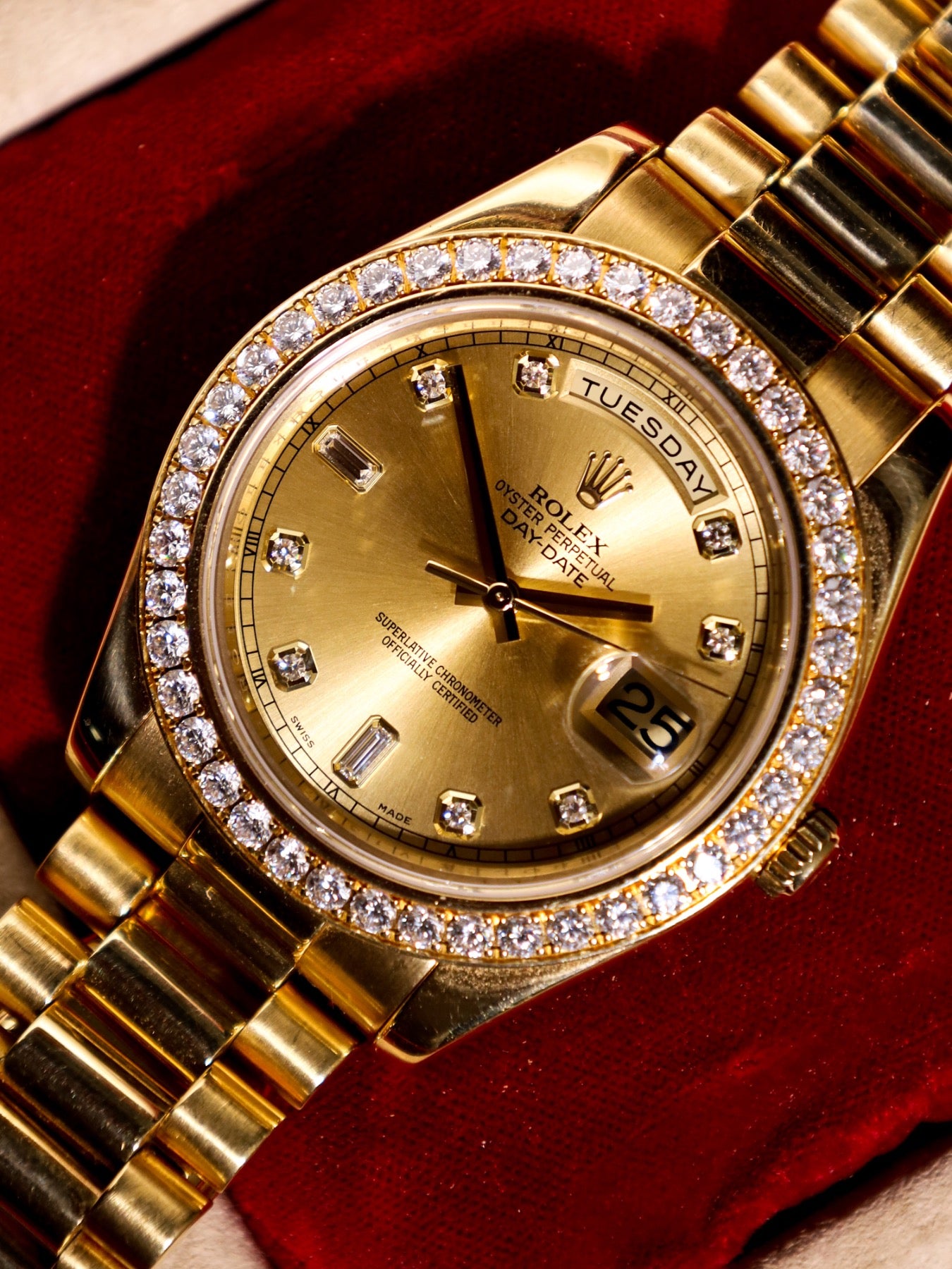 Rolex Day-Date II 218348 41mm Factory Diamond Bezel And Dial All Factory Discontinued