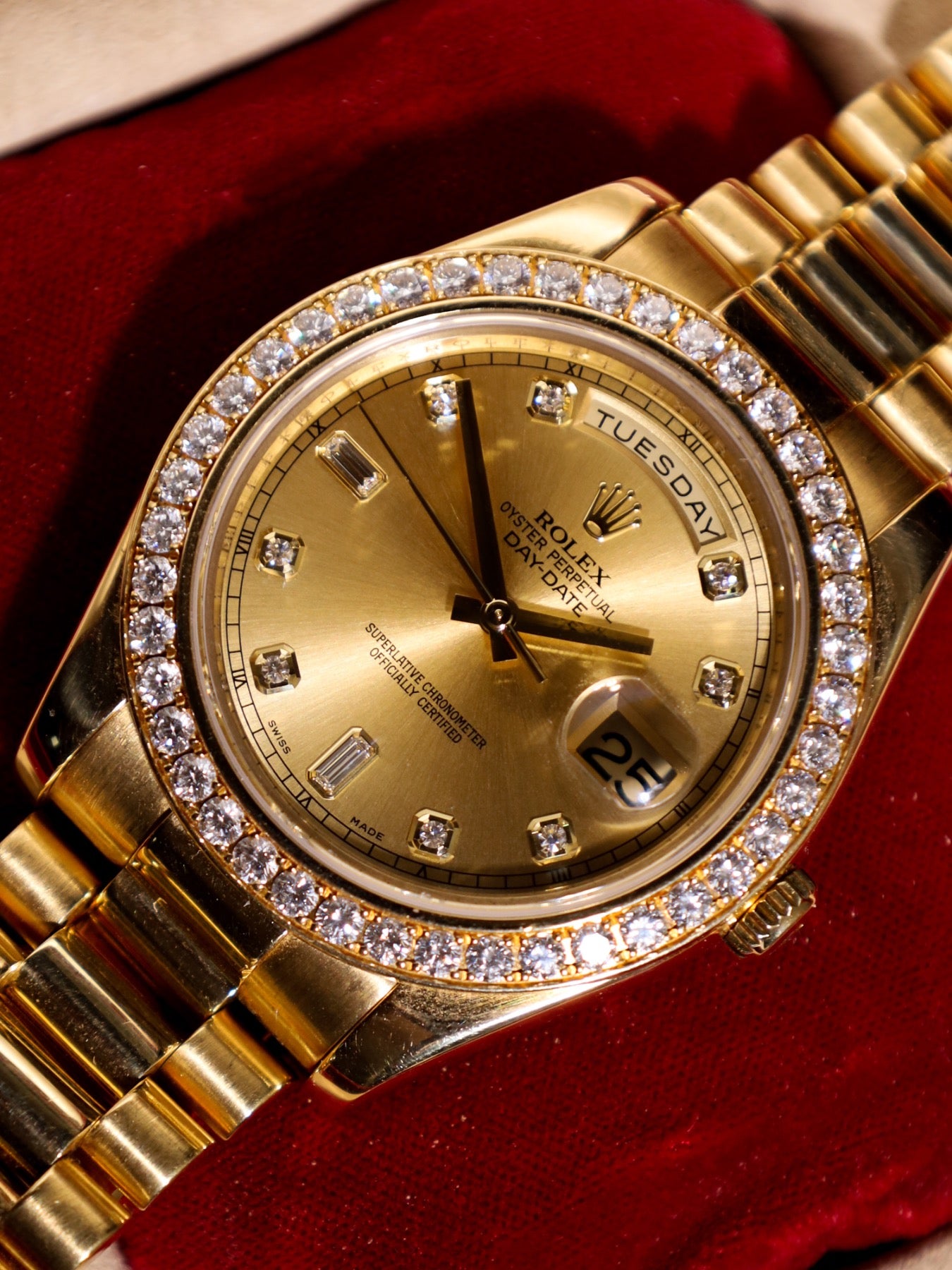 Rolex Day-Date II 218348 41mm Factory Diamond Bezel And Dial All Factory Discontinued