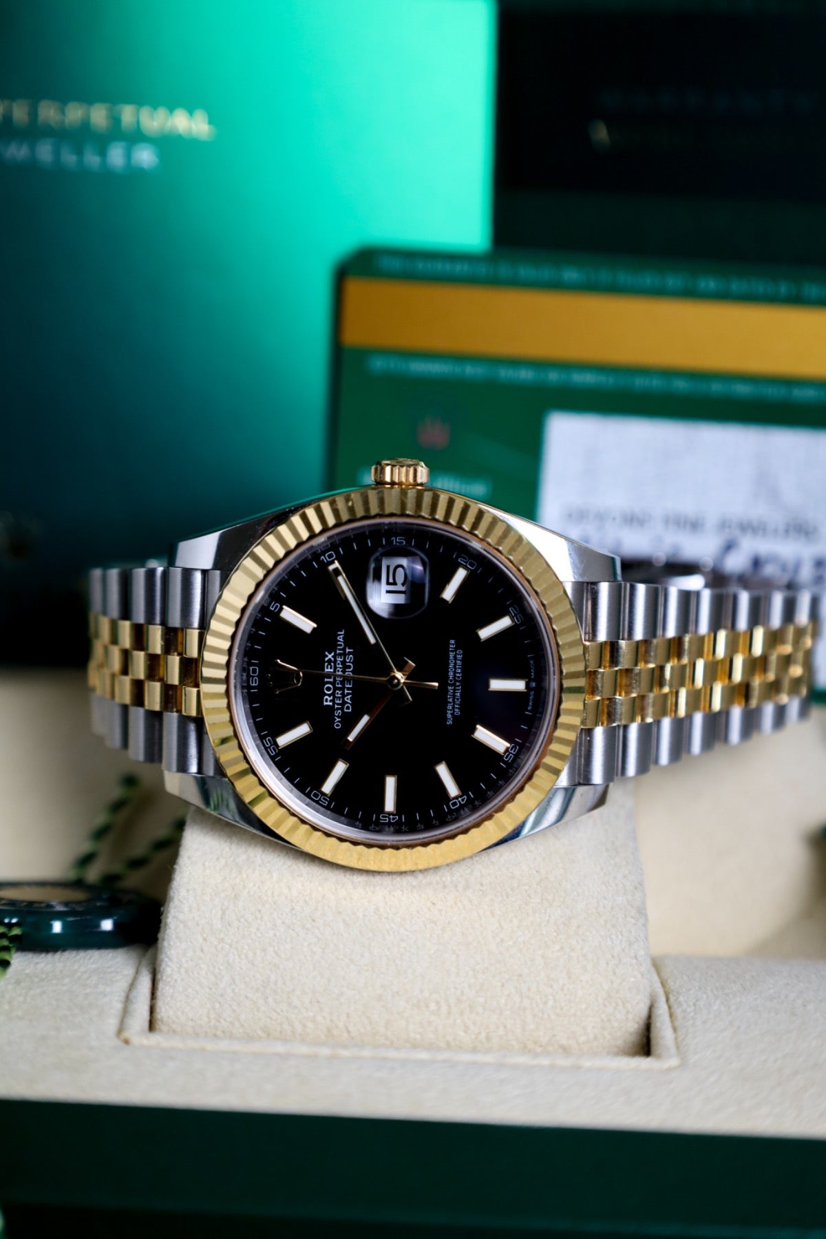 Rolex Datejust 41 126333 Two Tone Yellow Gold Black Stick Jubilee