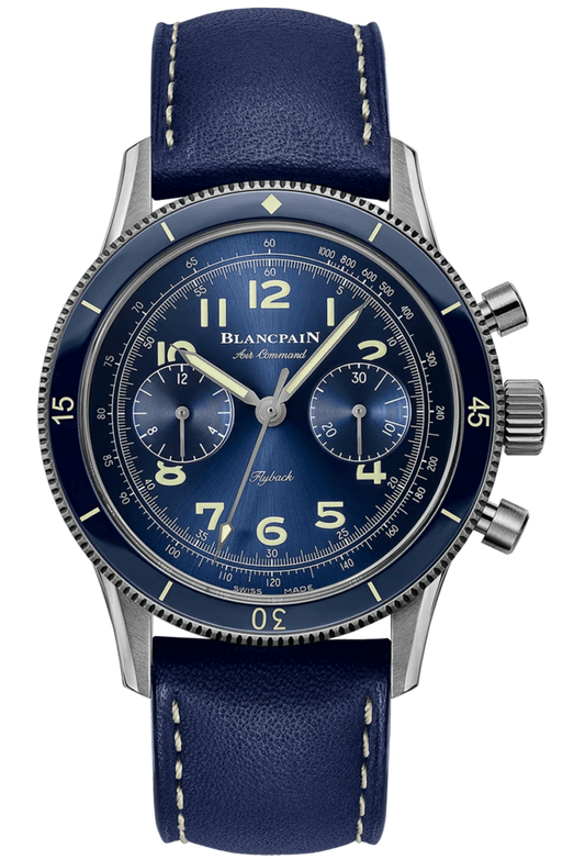 Blancpain Air Command Titanium Blue Calfskin Men's Watch - AC02 12B40 63B