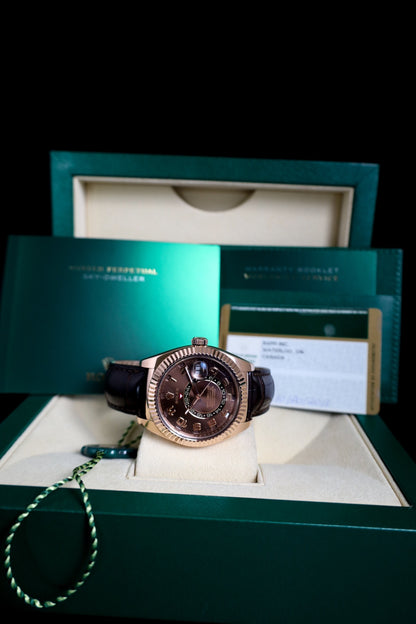 Rolex Sky-Dweller Rose Gold Chocolate Dial Full Set Arabic Dial Discontinued
