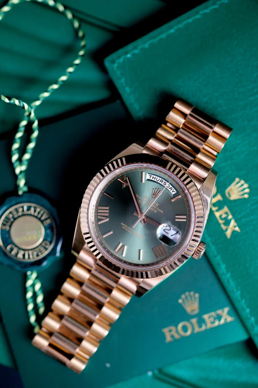 Rolex Day-Date 40 228235 Rose Gold Olive Dial - NW Timepieces