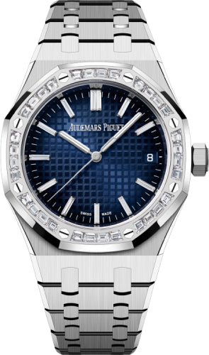 Audemars Piguet Royal Oak 37mm White Gold Diamond Set Bezel Blue Diamond Baguette Dial - 15551BC.ZZ.1356BC.01